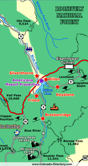 Jovan Inc. - Specializing in Colorado Resort Properties area map Breckenridge and Keystone Timeshares and Real Estate
